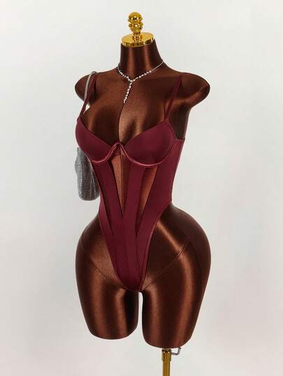 Amplova Women's Solid Color Hollow Out Sexy Bodysuit