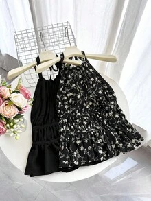 SHEIN EZwear Set de 2 piezas de camiseta y top de tirantes con estampado floral para tallas grandes, para primavera/verano - Multicolor - Ver 1