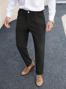 Calvornis Pantalon de costume noir pour hommes, en velours côtelé, avec design de taille à rivets. Pantalon droit de style décontracté chic. Pantalon habillé à taille haute pour hommes. Pantalon de costume plissé noir pour hommes. Pantalon noir plissé pour hommes. Pantalon de costume pour hommes. Pantalon plissé pour hommes. Pantalon de costume pour Halloween, hiver, noir vintage, festival, mariage, soirée pour hommes. - Noir - Voir 3