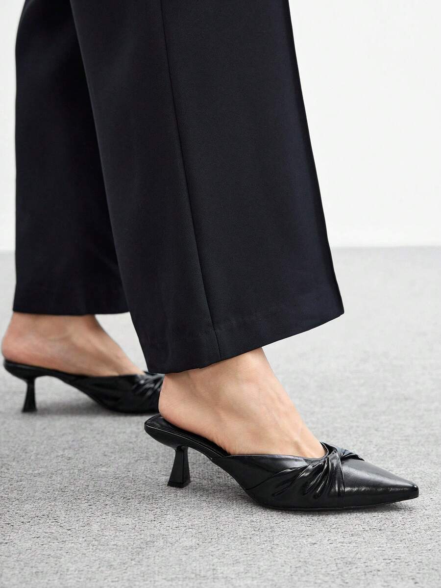 CUCCOO BIZCHIC Classic Apricot Color Backless High Heel Pumps For Women - Black - View 1