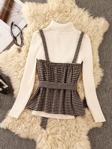 Franclia Camiseta de mujer con nuevo diseño de cuadros y decoración de botones