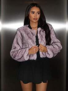 Glamine Women's Fashionable Faux Fur Short Jacket, Autumn/Winter - Dusty Pink - View 1