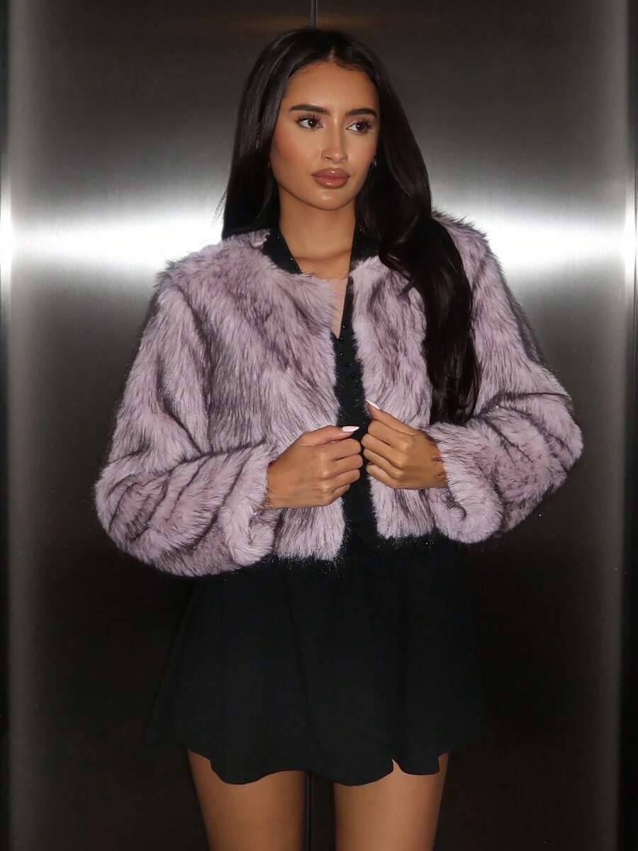 Glamine Women's Fashionable Faux Fur Short Jacket, Autumn/Winter - Dusty Pink - View 1