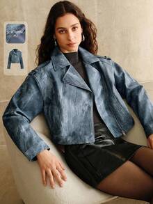 Anewsta Women's Denim Effect Jacket, Suitable For Autumn, Winter, Going Out, Elegant, Formal, Party, Chic, New Year, Christmas, Work, Graduation, Wedding