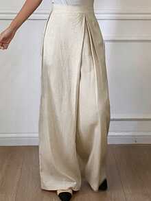 DAZY Women's Loose Asymmetric Wide Leg Pants, Casual Vintage Style, Autumn/Winter - Apricot - View 6