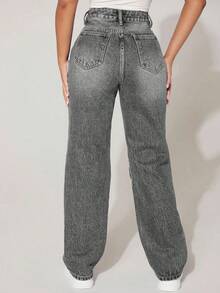 SHEIN PETITE Women's Distressed Denim Jeans, Fashion Summer Pants ,Petite Women - Light Grey - View 2