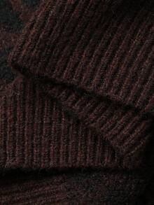 DAZY 女式豹纹V领宽松休闲长袖套头衫，秋冬 - 棕色 - 查看 6