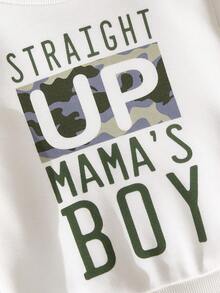 SHEIN 2 pièces/Set Sweat-shirt-shirt ample à imprimé graffiti lettres pour jeune garçon et pantalon de sport à cordon de serrage avec imprimé camouflage, épais et brossé pour l'hiver