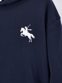 SHEIN Vacaura Teens/Teen Boy Casual Solid Color Lightweight Gray Sweatshirt - Navy Blue - View 6