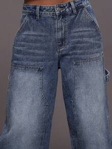 MUSERA 卡彭特面板水洗阔腿牛仔裤，适合秋冬季夜间外出、街头风、可爱返校季、性感无痕时尚春夏穿着。 - 藍色 - 查看 4