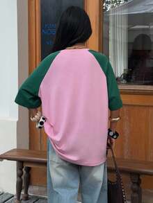 Muchica Women's Casual Letter Print Round Neck Raglan Sleeve T-Shirt - Multicolor - View 2