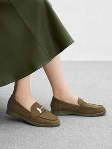 CUCCOO BIZCHIC 女士时尚军绿色舒适平底乐福鞋，适合度假、休闲穿着和日常通勤 - 橄欖綠 - 查看 7
