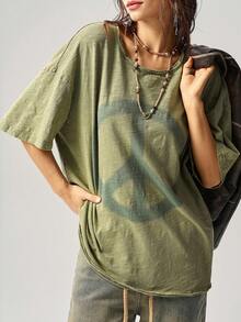 Bohemela Casual Solid Color Knit Crew Neck Short Sleeve Loose T-Shirt For Women