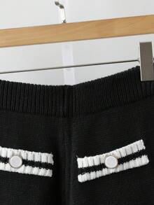 GlowEve 女士条纹长袖针织开衫和针织裤休闲两件套，秋冬 - 黑與白 - 查看 5