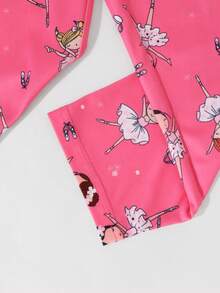 Cartoon Print Long Sleeve & Pants Pajama Set For Young Girls - Pink - View 6