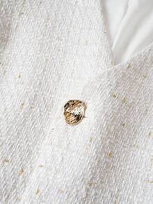 Firerie Women's Elegant White Tweed Short Jacket,Autumn Office V-Neck Metal Buckle Asymmetric Hem Long Sleeve Elegant Minimalist Commuter Urban Chic Casual - White - View 13