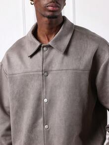 SUMWON Boxy Fit Suede Button Front Shirt And Relaxed Fit Pants Co Ord Set For Casual Comfort Plain - Khaki - View 5