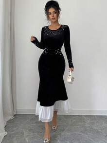 Modelyn Elegant Bubble Design Mermaid Dress With Long Sleeves (Random Bubble Decor) Women Party Dress Elegant Luxury Dress For Women Long Bodycon Dress Long Sleeve Elegant Dress Elegant Midi Dress