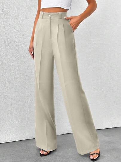 SHEIN Tall Tall Women's Solid Color High Waisted Wide Leg Pants
