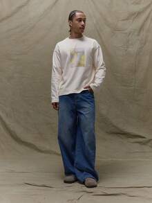 Musero Oversized Long Sleeve Front Box Graphic Print T-Shirt SPRING SUMMER Wardrobe - Apricot - View 3