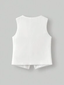 Ontre Tween Girl Contrast Color Metal Buckle Vest & Peplum Decorated Skirt 2 Pieces Set