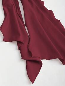 Sweetra Sexy Black Wrap Dress With Asymmetric Ruffle Sleeves, Fitted Waist And Bodycon Silhouette, Elegant French Style - Burgundy - View 5