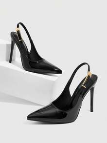 CUCCOO SZL 女士尖头细高跟鞋黑色时尚性感晚会踝带高跟鞋 - 黑色 - 查看 4