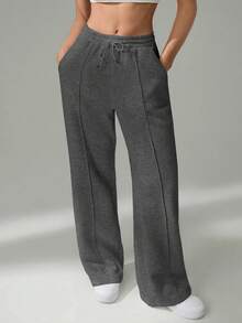 SHEIN Tall 女士秋季鹅卵石纹直筒运动裤 - 深灰色 - 查看 5