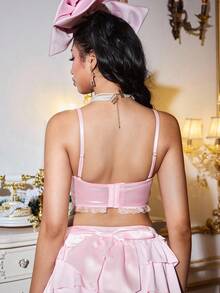 FairyFlirt Rosa Schleifenspitze süß, niedlich, mädchenhafter Stil Spitzenbesatz Schleife BH, Damen Wäsche