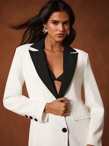 Glamine Bộ đồ nữ thanh lịch phối màu tương phản, thích hợp cho các dịp mùa thu. - trắng - Xem 7