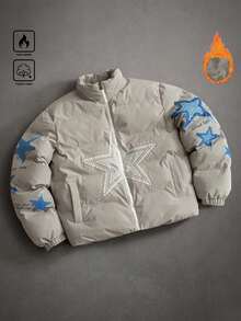 PAVTROS Men's Thermal Lined Warm Star Print Zip-Up Stand Collar Long Sleeve Padded Coat, Winter - Grey - View 1