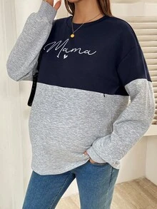 SHEIN Maternity Letter Print Crew Neck Long Sleeve Nursing Sweatshirt Women Sweatshirts Maternity Tops Pregnancy Shirts Mama Sweatshirt Hoodies Plus Size Women - Multicolor - View 6