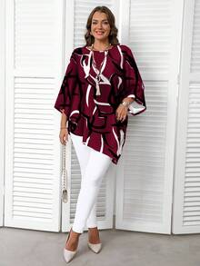 EMERY ROSE Plus Size Blouses Tunic Tops For Women Asymmetrical Blouse Tunic Blouse/Fall/Winter Thanksgiving Shirt New Year Look Stylish Women's Blouses  Stylish Clothing Collection - Burgundy - View 5