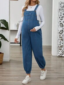 SHEIN Maternity Casual Washed Jogger Jumpsuit - Blue - View 3