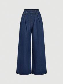 Sweetra Women's Pleated Fashion Casual High Waist Wide Leg Jeans - Medium Wash - View 1