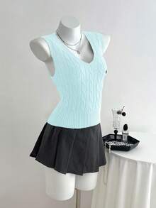 SHEIN Unity Casual Versatile Cable Knit Vest - Blue - View 6