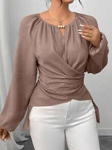 Elenzga Women's Beaded Wrap-Style Cinched Waist Shirt, Autumn/Winter