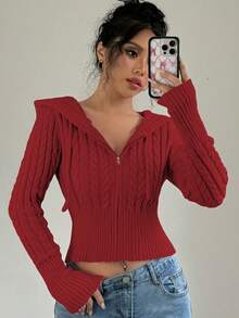 Flirla Women's Casual Solid Color Hooded Cardigan, Versatile For Autumn/Winter - Red - View 3