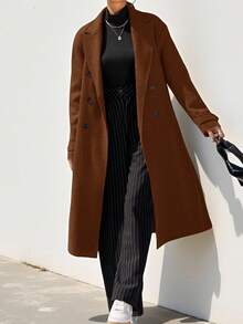 Aveloria Modichic Ladies Lapel Double Breasted Woolen Coat  - Coffee Brown - View 3