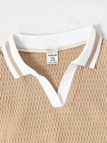 SHEIN Vintaside Kids Baby Boy Summer Solid Green Set, Polo Collar Short Sleeve Top Paired With Matching Shorts, Minimalist Style No Graphic, Loose Fit, Suitable For Outdoor Play, Casual Home, Light Sports - Khaki - View 5