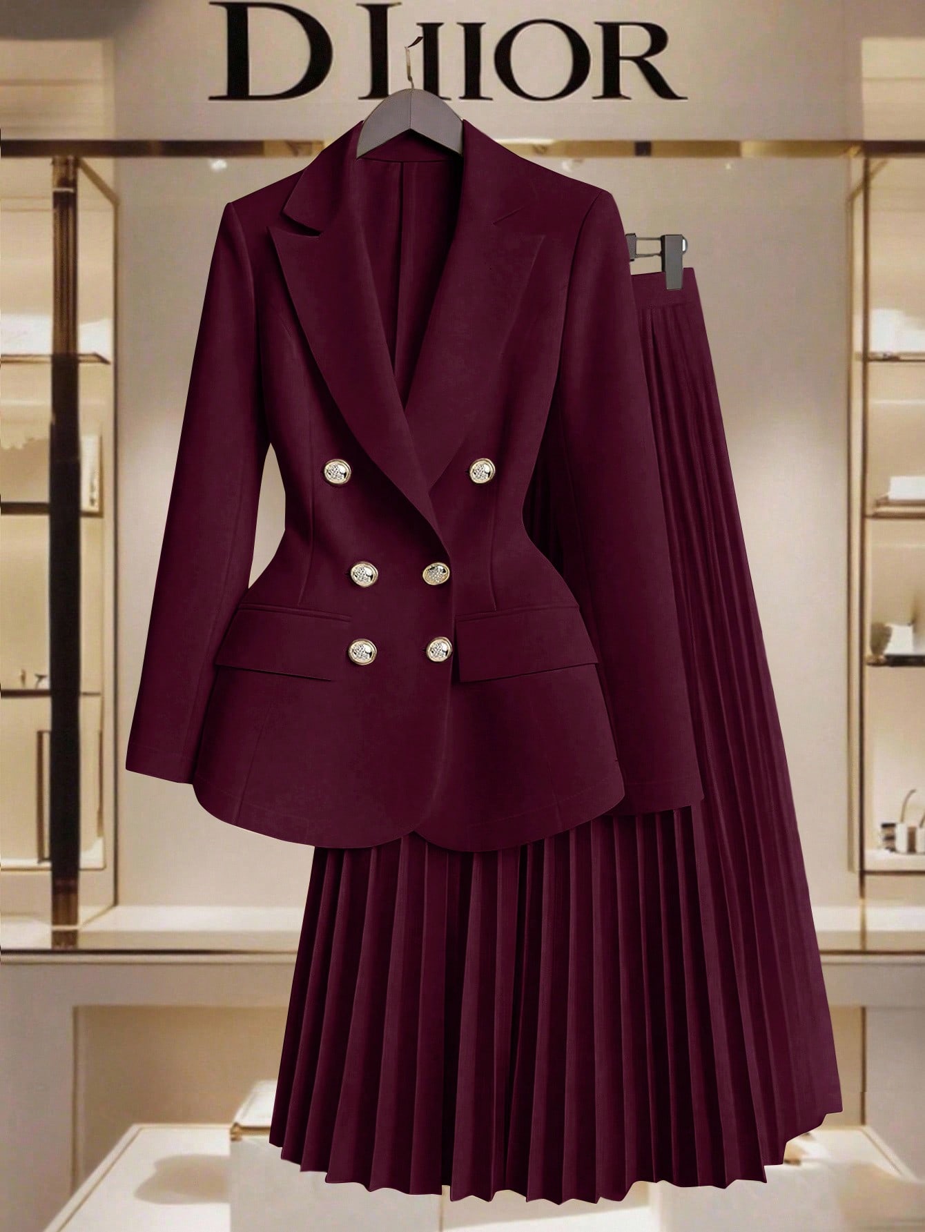 بدلة نسائية من قطعتين تتكون من بليزر مزين بأزرار ذ...