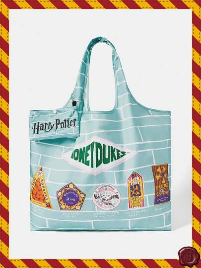 HARRY POTTER X SHEIN Letter Graphic Large Tote Bag, Pastel Green Candy Grocery Shopper, Y2K Casual Reusable Bag For School & Daily Use