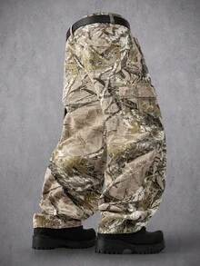 Manfinity Denimwave 男士街头嘻哈树枝图案做旧宽松直筒工装牛仔裤