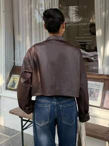 Muchica Dark Brown Suede Women's Long Sleeve Jacket In Fall/Winter - Coffee Brown - View 2