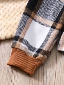 SHEIN Conjunto de sudadera con capucha y pantalones de cuadros y patchwork para niña preadolescente - Marrón - Ver 7