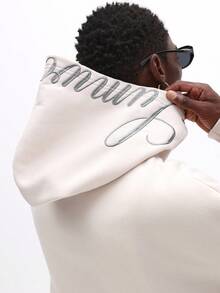 SUMWON Oversized Full Zip Hoodie With Script Print Casual Streetwear Sweatshirt,Suitable For Outdoor Music Festivals, Nightclubs, Bars, Boyfriend/Husband Gift, Anniversary Gift, Men Oversized Hoodie, Men Graphic Hoodie - White - View 7