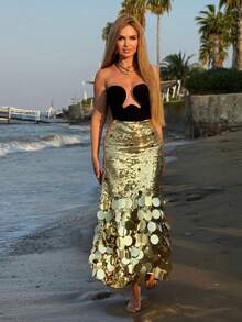 Váy dài đính sequin vàng thời trang cho các bữa tiệc - Vàng - Xem 4