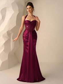 Coutiva Formal Evening Gown (Heavily Embellished) Burgundy Evening Dress Elegant Evening Dress Strapless Evening Dress Women Evening Dress Elegant Dress - Burgundy - View 7