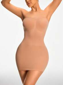 SHAPORA 女裝純色無肩帶修身連身裙