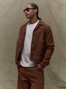 Musero Boxy Fit Long Sleeve Denim Contrast Stitch Button Through Jacket Fall Autumn Winter